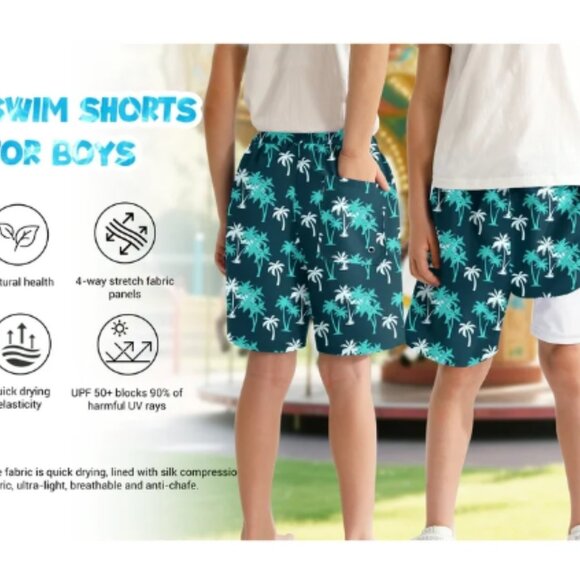 New Boys Swim Trunks with Compression Liner - Orange Plume Floral - Size 8Y - Picture 7 of 8